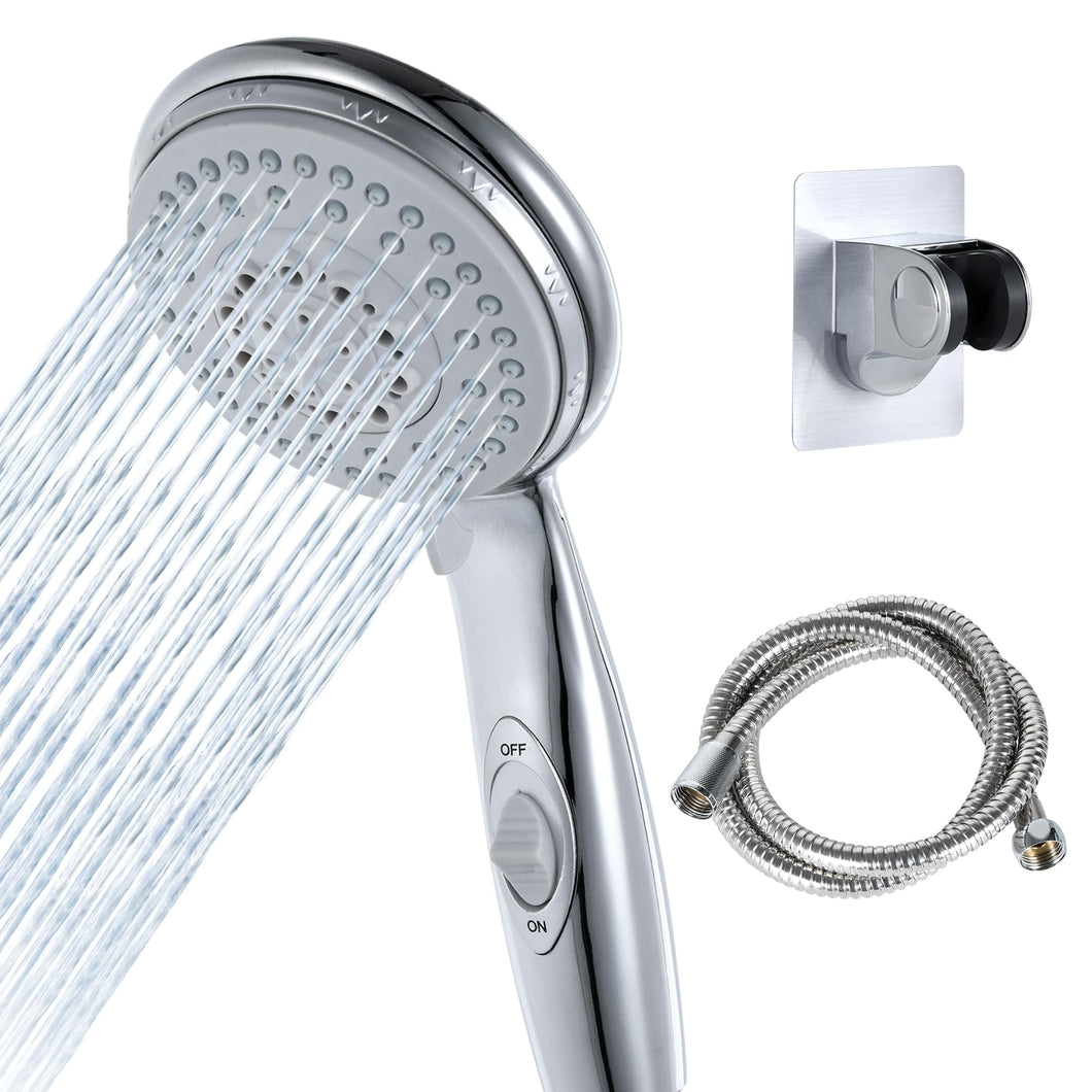 High Pressure RV Shower Head w/Hose - 5-Spray RV Shower Head Kit Replacement w/ON/OFF Pause, Chrome, for RVs, Campers, Fifth Wheels, Motor Homes, Travel Trailers, Boats