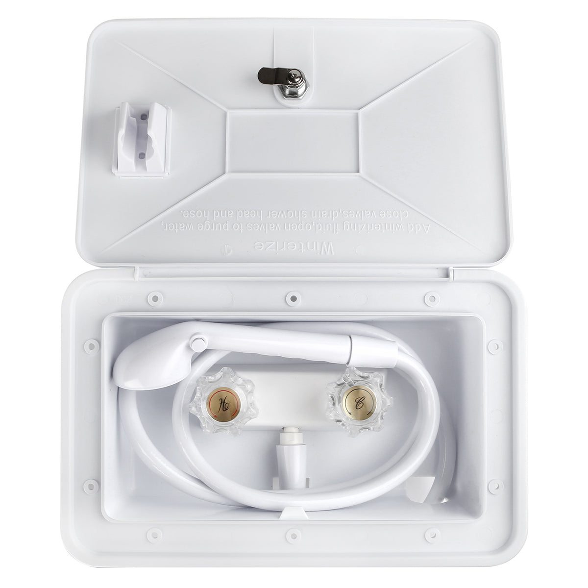 OYMOV RV Exterior Shower Box Kit with Lock for Outside, Outdoor, White